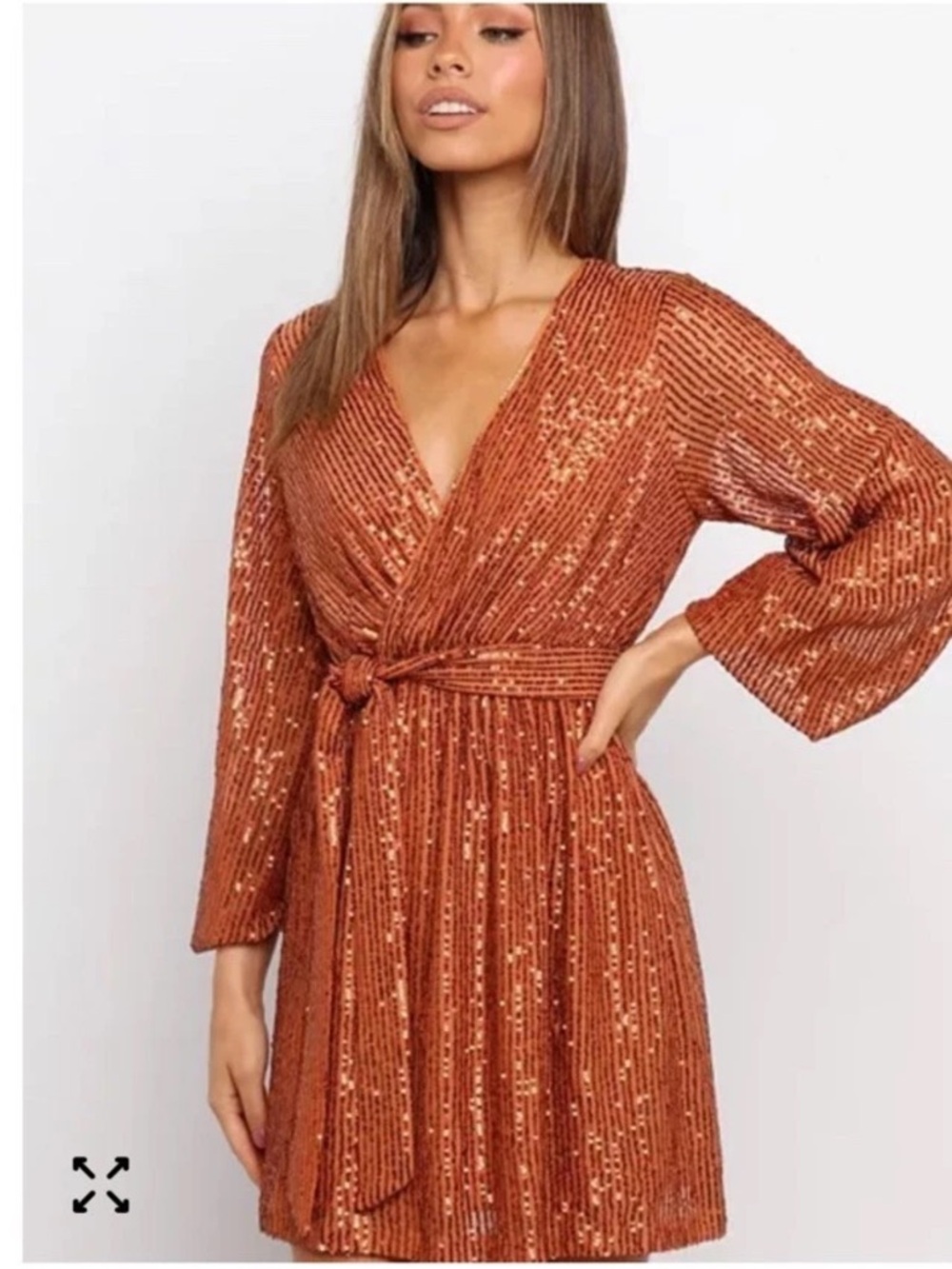 Petal and Pup Glitz Dress in bronze Sequins Faux Wrap Waist Tie Size 12